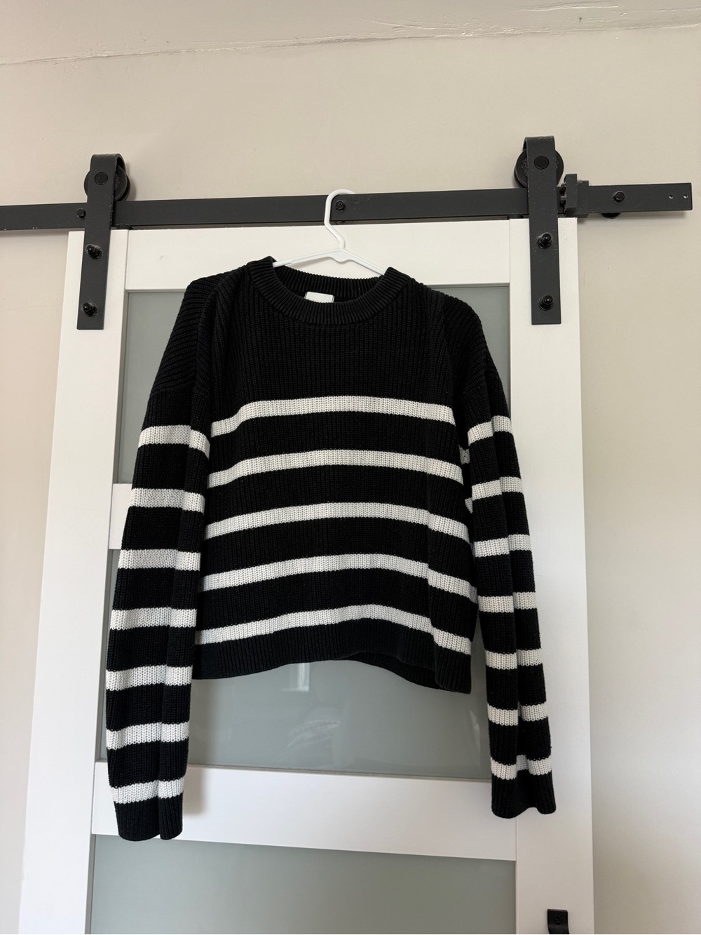 H&M Black and White Striped Crewneck Sweater